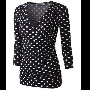 Doublju top L polka dot black white crisscross front NWT